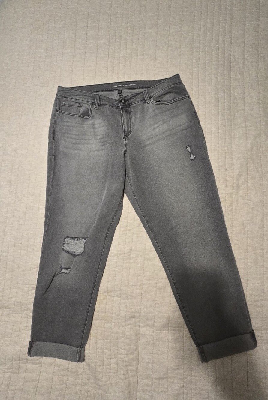 INC Women’s Jean, Gray Distressed Cropped Jeans